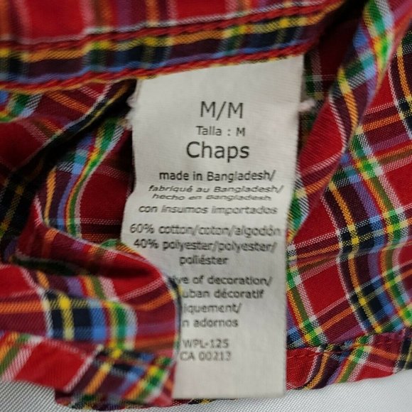Chaps Men's SZ:M Red Blue Green Plaid Button Shirt - Picture 9 of 10
